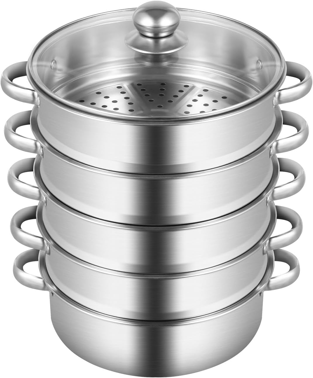 5-Tier Stainless Steel Steamer Pot Set - Multipurpose Cookware for Steaming Pasta, Vegetables, Dumplings, and Seafood