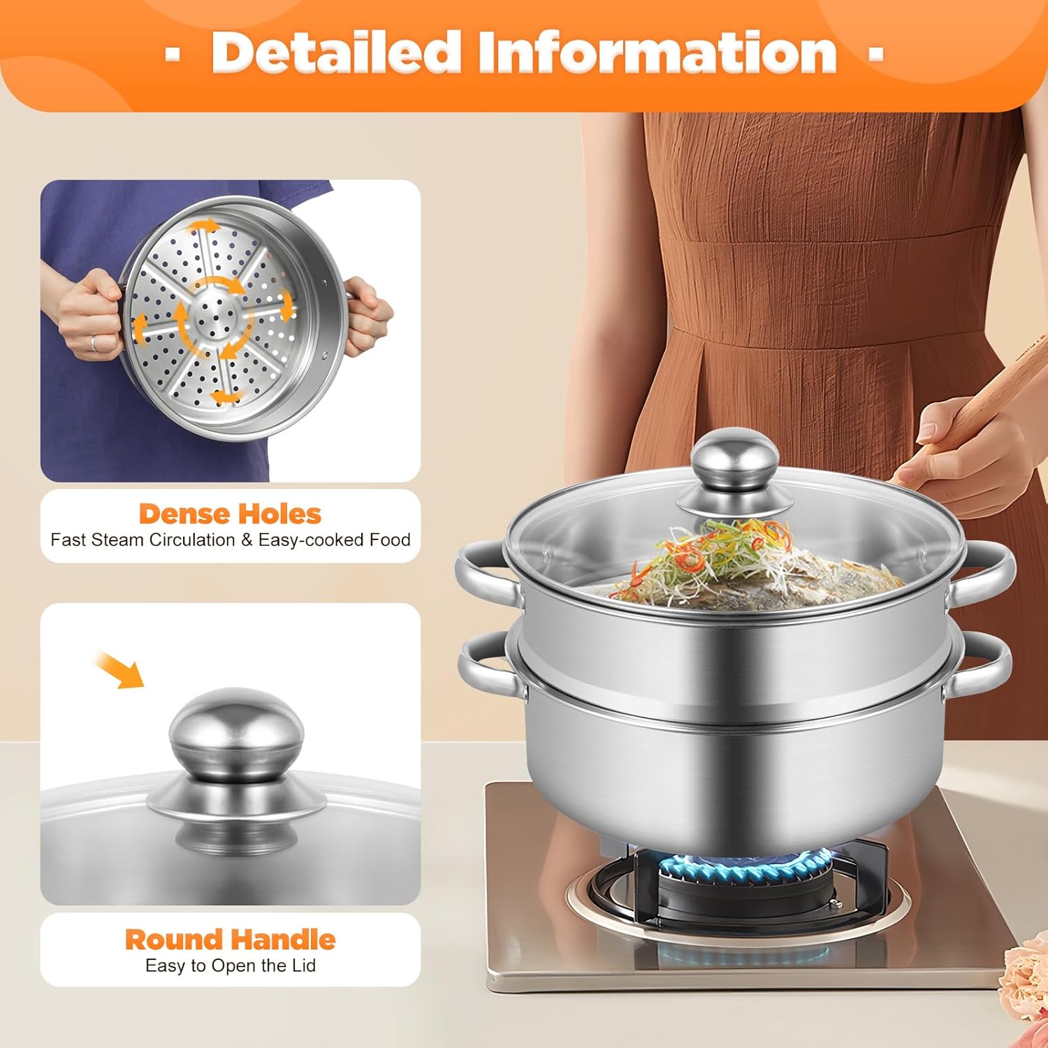 5-Tier Stainless Steel Steamer Pot Set - Multipurpose Cookware for Steaming Pasta, Vegetables, Dumplings, and Seafood