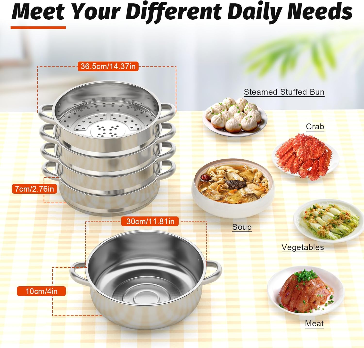 5 Tier Stainless Steel Steamer Pot Set with Stock Pot & 4 Steamers - 11.8in/30cm Multifunction Cookware for Gas Electric Stove - Steam Soup, Veggies, and More