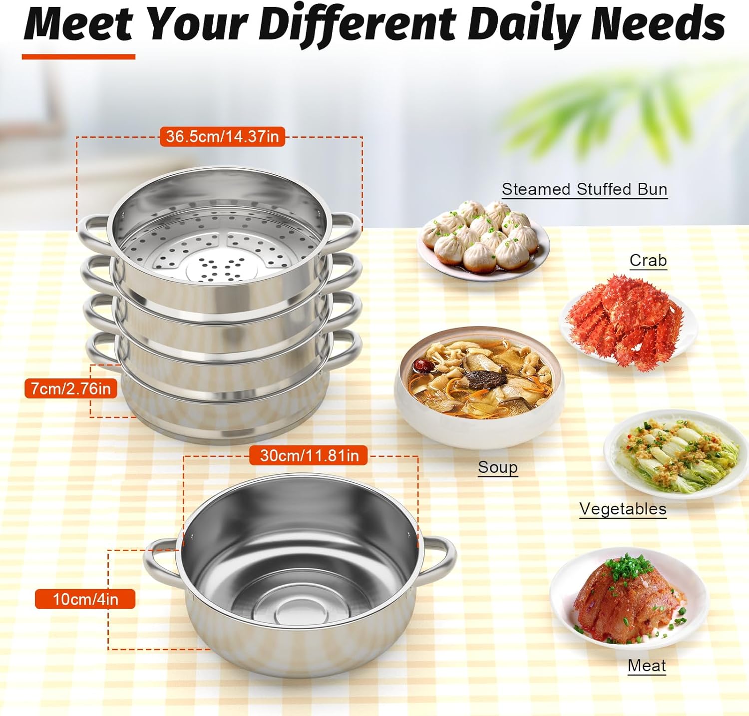 5 Tier Stainless Steel Steamer Pot with Glass Lid - 11.81in Food Steamer for Induction, Electric, Gas Stoves - Tamale Steamer Pot for Various Cooking Needs