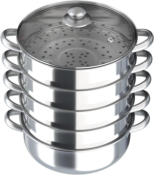5 Tier Stainless Steel Steamer Pot with Handle, 11.81in Multi-layer Cookware for Steaming, Saucepot Boiler