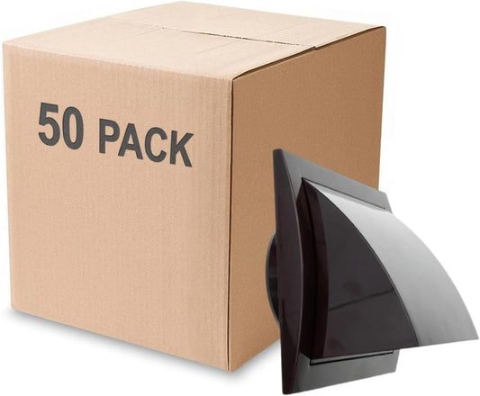 50 Pack 4'' Inch Brown Exhaust Hood Vent with Rain Cover, Flap - Indoor/Outdoor Air Vent Cover for HVAC Duct - 6'' x 6'' Inch Exhaust Cap