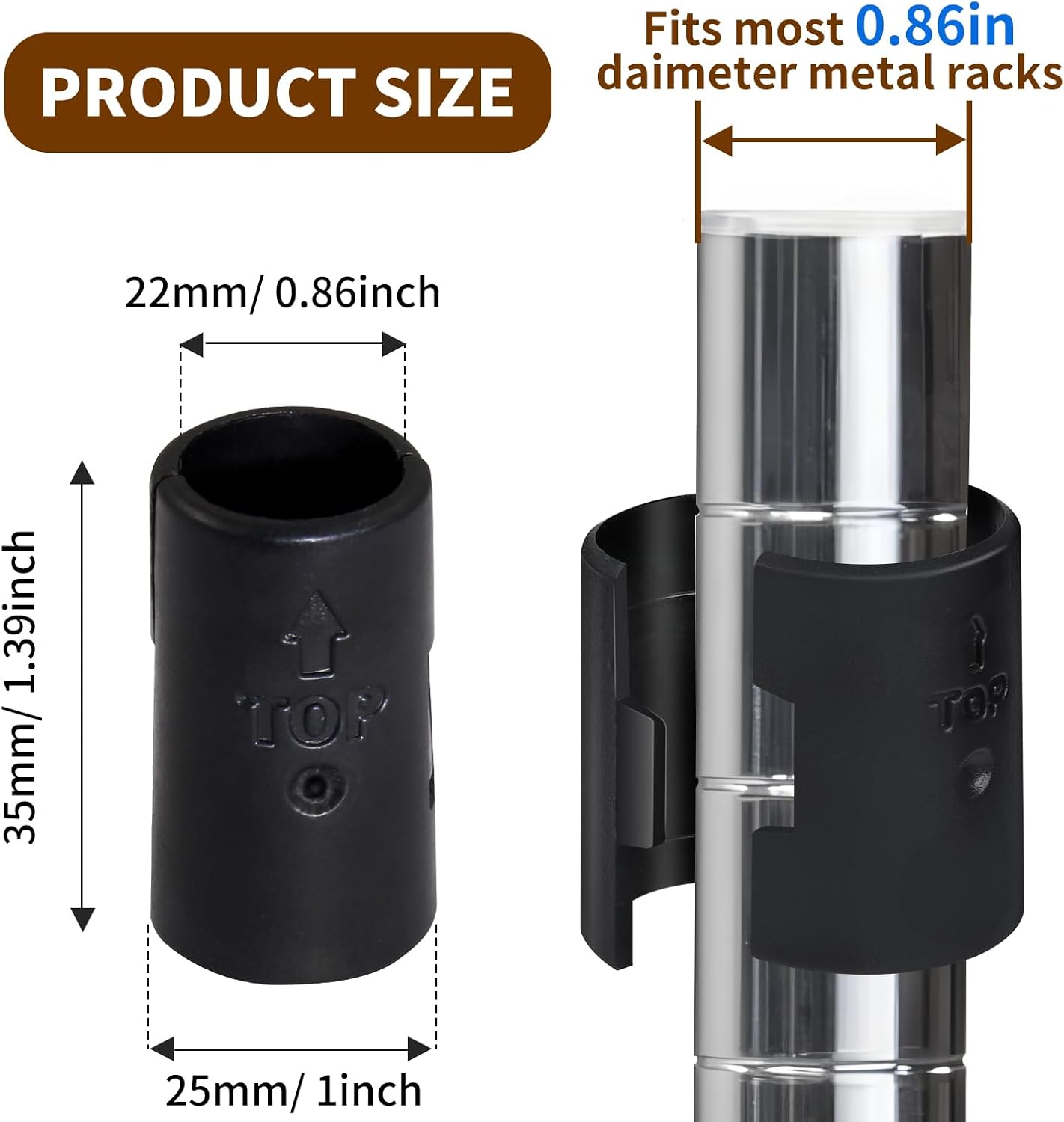 50-Pack 7/8 Inch Plastic Wire Shelving Shelf Lock Clips - Replacement Black Sleeve Clips for Wood Metal Pole Shelving (25 Pairs)