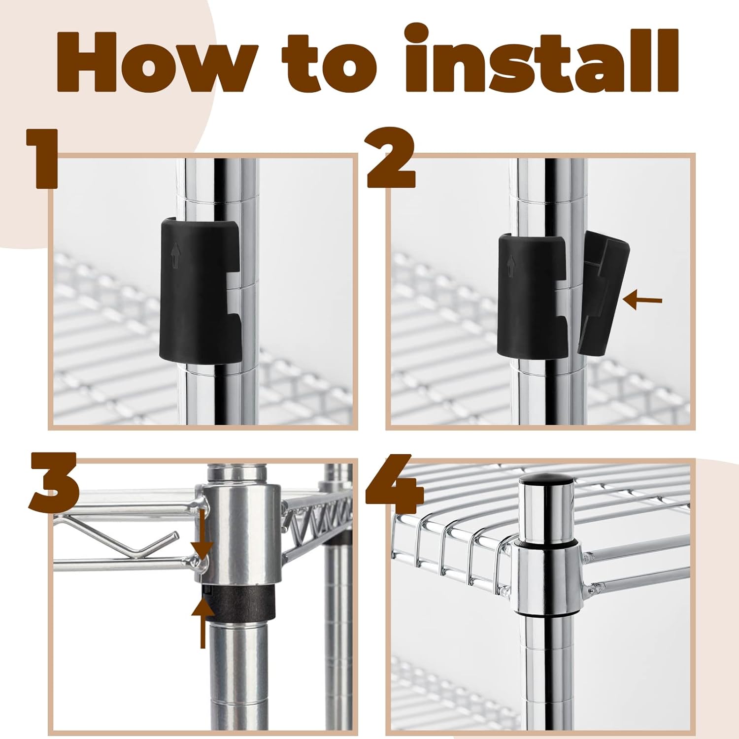 50-Pack 7/8 Inch Plastic Wire Shelving Shelf Lock Clips - Replacement Black Sleeve Clips for Wood Metal Pole Shelving (25 Pairs)