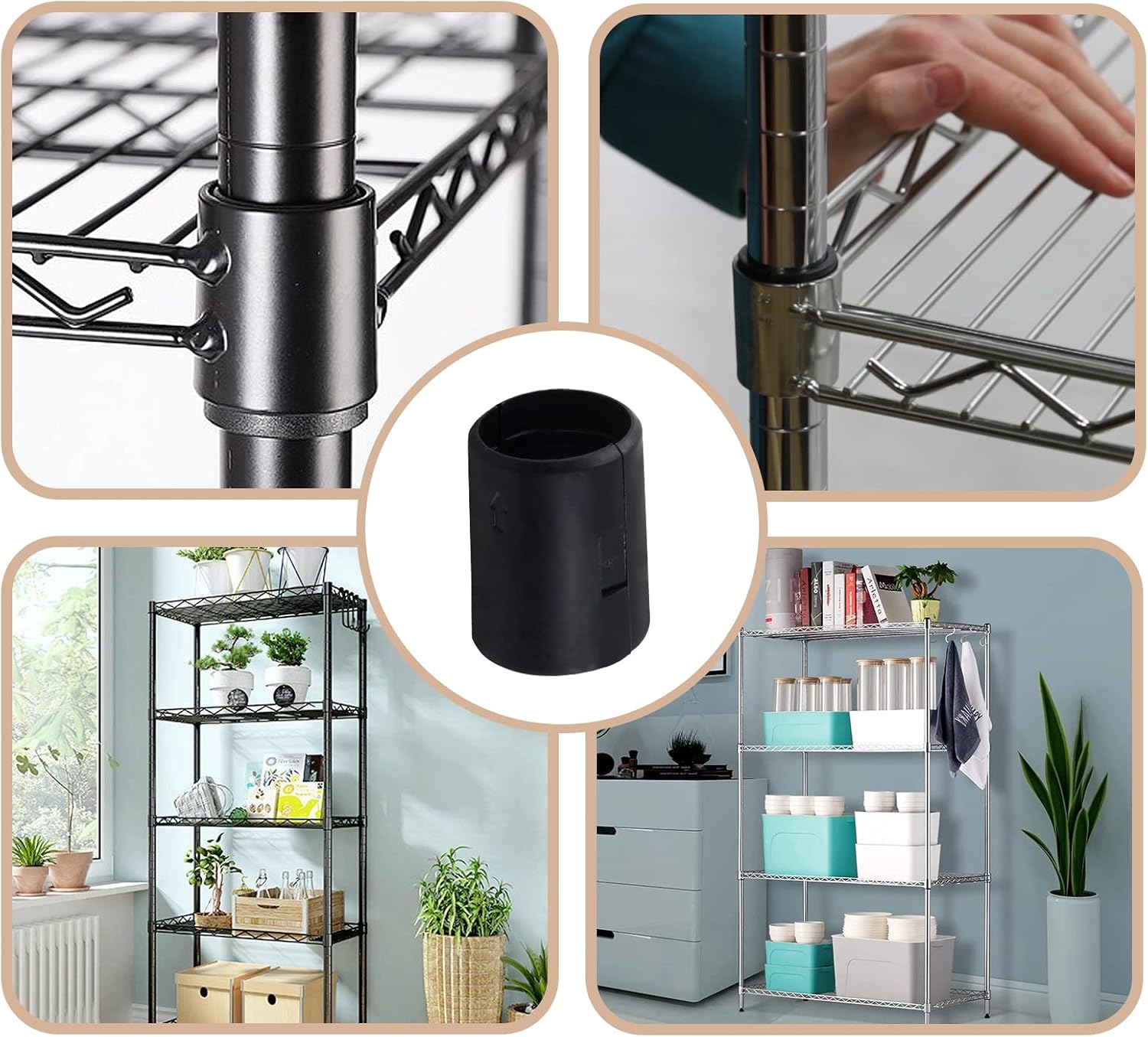 50-Pack 7/8 Inch Plastic Wire Shelving Shelf Lock Clips - Replacement Black Sleeve Clips for Wood Metal Pole Shelving (25 Pairs)