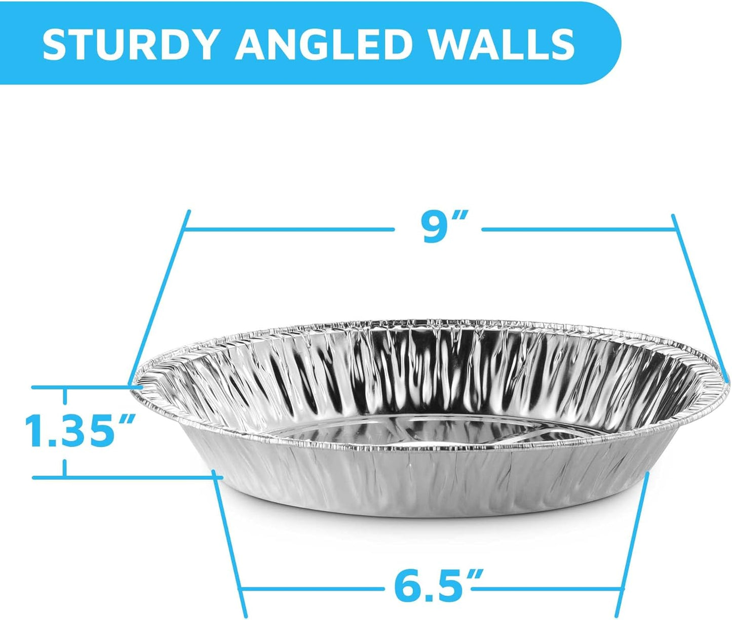 50-Pack 9” Round Aluminum Foil Pie Pans for Baking, Storing, Serving & Reheating - Freezer/Oven Safe, Recyclable Containers