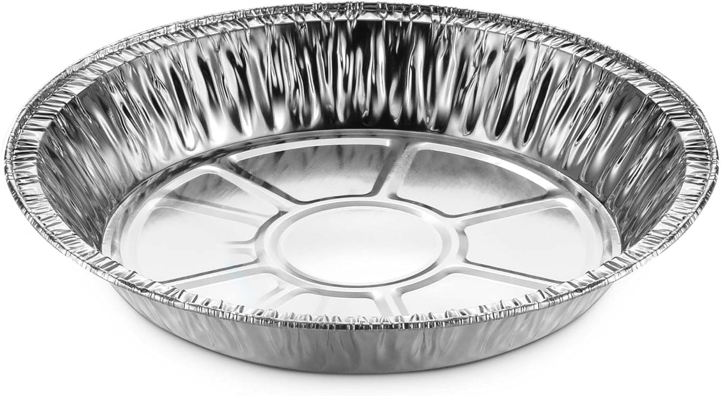 50-Pack 9” Round Aluminum Foil Pie Pans for Baking, Storing, Serving & Reheating - Freezer/Oven Safe, Recyclable Containers