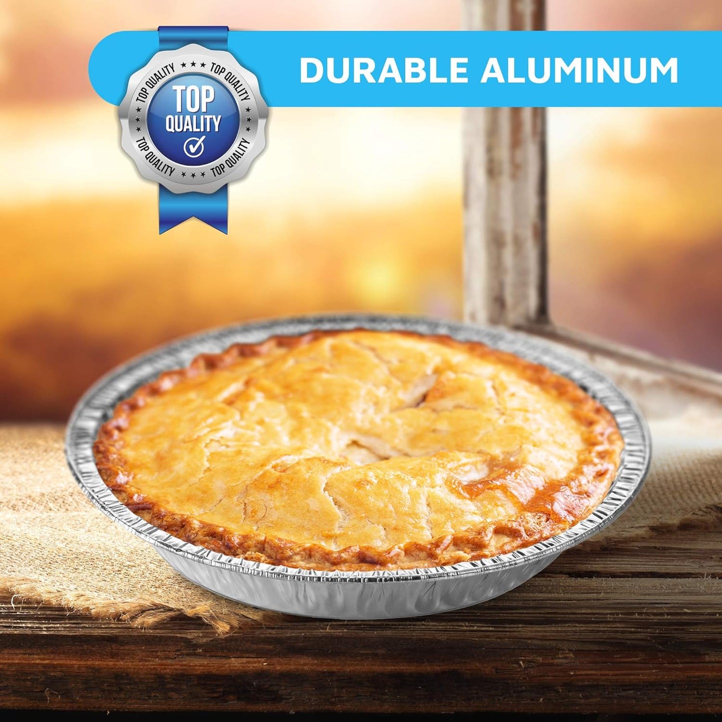 50-Pack 9” Round Aluminum Foil Pie Pans for Baking, Storing, Serving & Reheating - Freezer/Oven Safe, Recyclable Containers