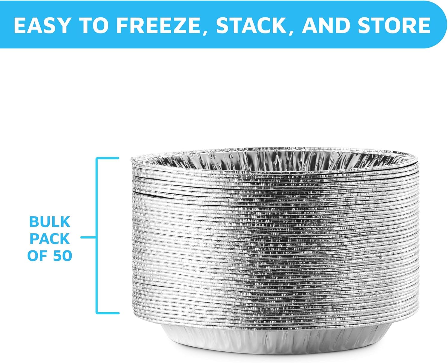 50-Pack 9” Round Aluminum Foil Pie Pans for Baking, Storing, Serving & Reheating - Freezer/Oven Safe, Recyclable Containers