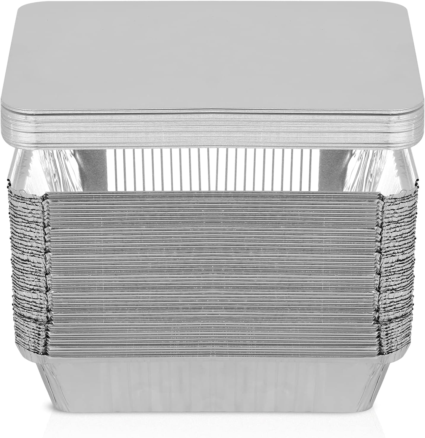50 Pack Aluminum Pans with Lids, 2.25 LB Foil Pans for Cooking, Baking, Meal Prep, Freezer - 8.5"×6"×2" Size