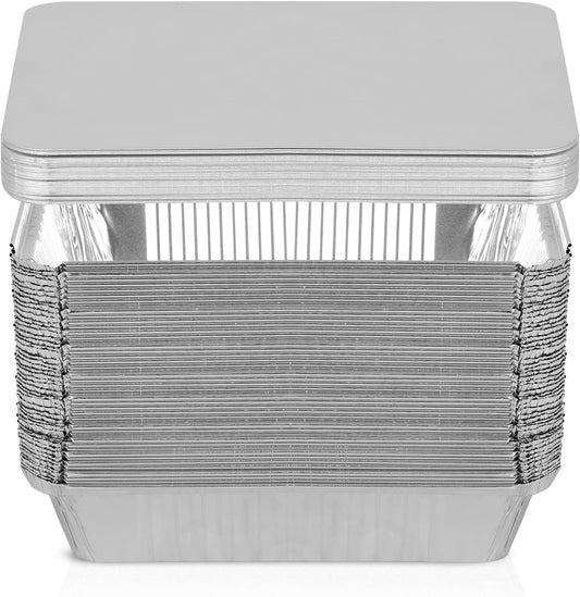 50 Pack Aluminum Pans with Lids, 2.25 LB Foil Pans for Cooking, Baking, Meal Prep, Freezer - 8.5"×6"×2" Size
