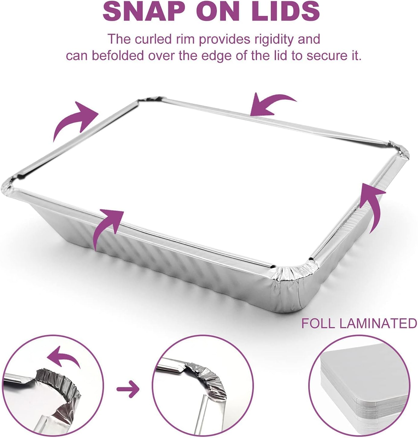 50 Pack Aluminum Pans with Lids, 2.25 LB Foil Pans for Cooking, Baking, Meal Prep, Freezer - 8.5"×6"×2" Size