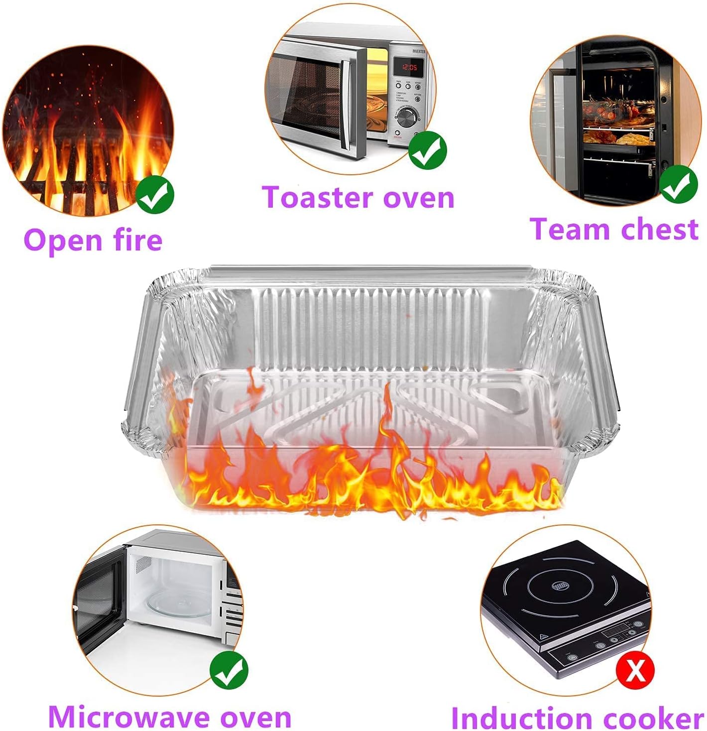 50 Pack Aluminum Pans with Lids, 2.25 LB Foil Pans for Cooking, Baking, Meal Prep, Freezer - 8.5"×6"×2" Size