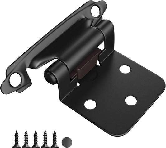 50 Pack Black Cabinet Hinges for Kitchen Cabinet Doors - Self Closing Flush Mount Hinges with Bumper - 1/2" Overlay