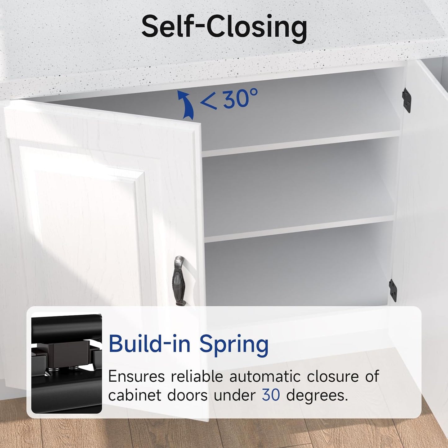 50 Pack Black Cabinet Hinges for Kitchen Cabinet Doors - Self Closing Flush Mount Hinges with Bumper - 1/2" Overlay