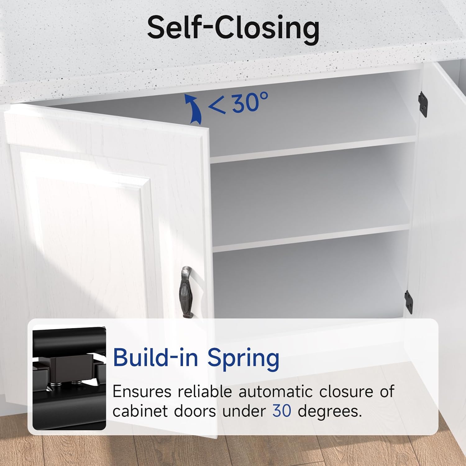 50 Pack Black Cabinet Hinges for Kitchen Cabinet Doors - Self Closing Flush Mount Hinges with Bumper - 1/2" Overlay