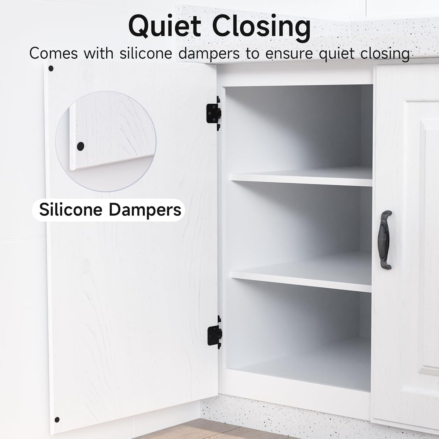 50 Pack Black Cabinet Hinges for Kitchen Cabinet Doors - Self Closing Flush Mount Hinges with Bumper - 1/2" Overlay