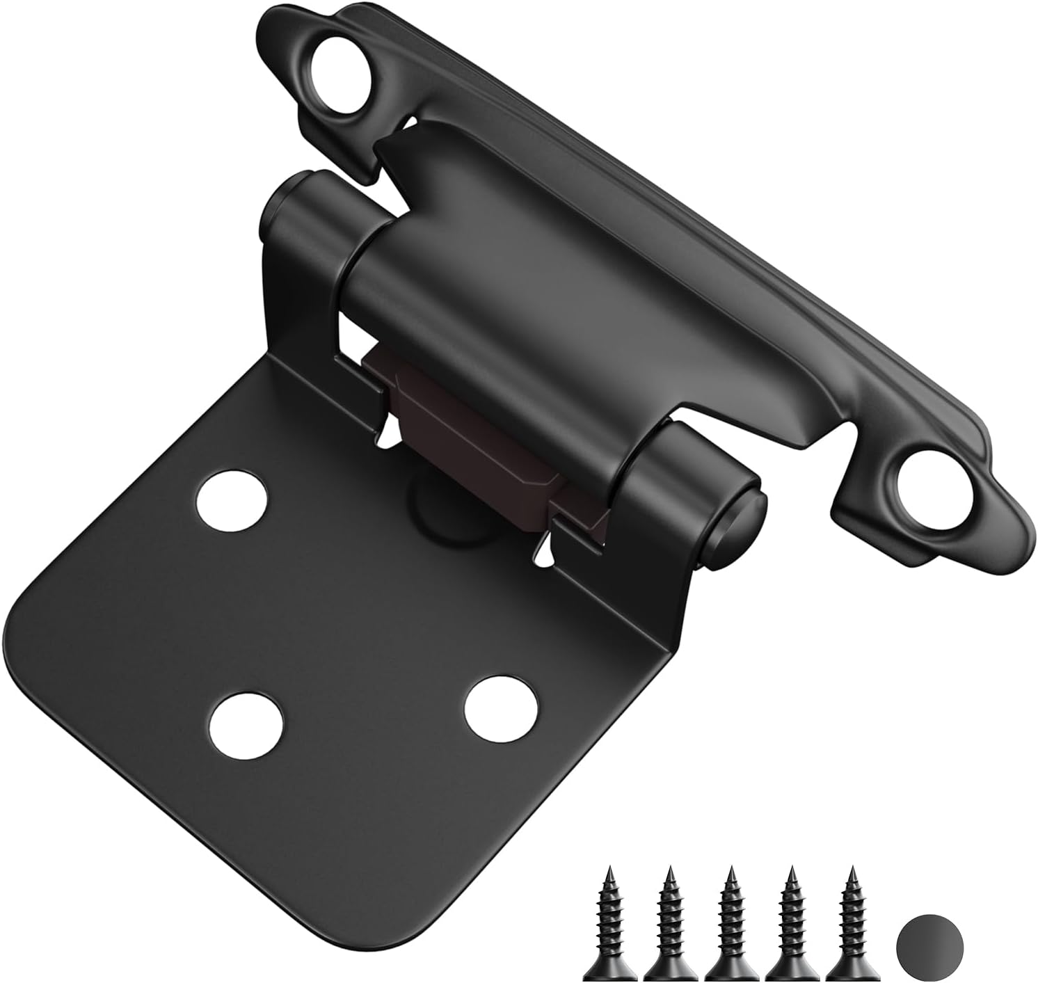 50 Pack Black Cabinet Hinges for Kitchen Cabinet Doors - Self Closing Flush Mount Hinges with Bumper - 1/2" Overlay