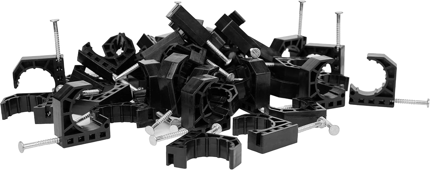 50-Pack Black Half Clamp Fixture J-Hook with Nail for 3/4" PEX Tubing Support - 3/4 Inch Size