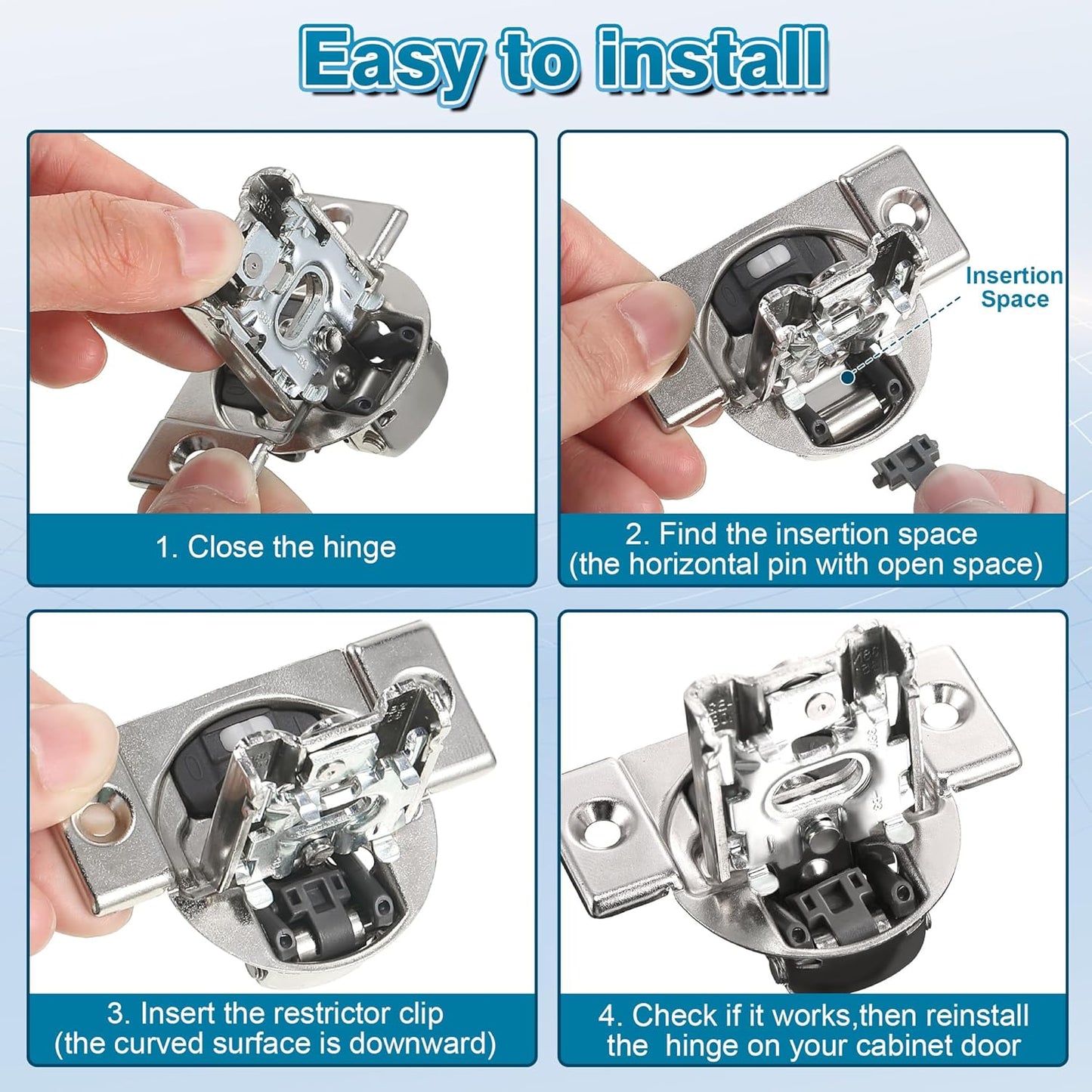 50 Pack Cabinet Restrictor Clips with 86 Degree Angle Restriction for Blum 38C315B3 - Plastic Restraints for American Kitchen Cabinets