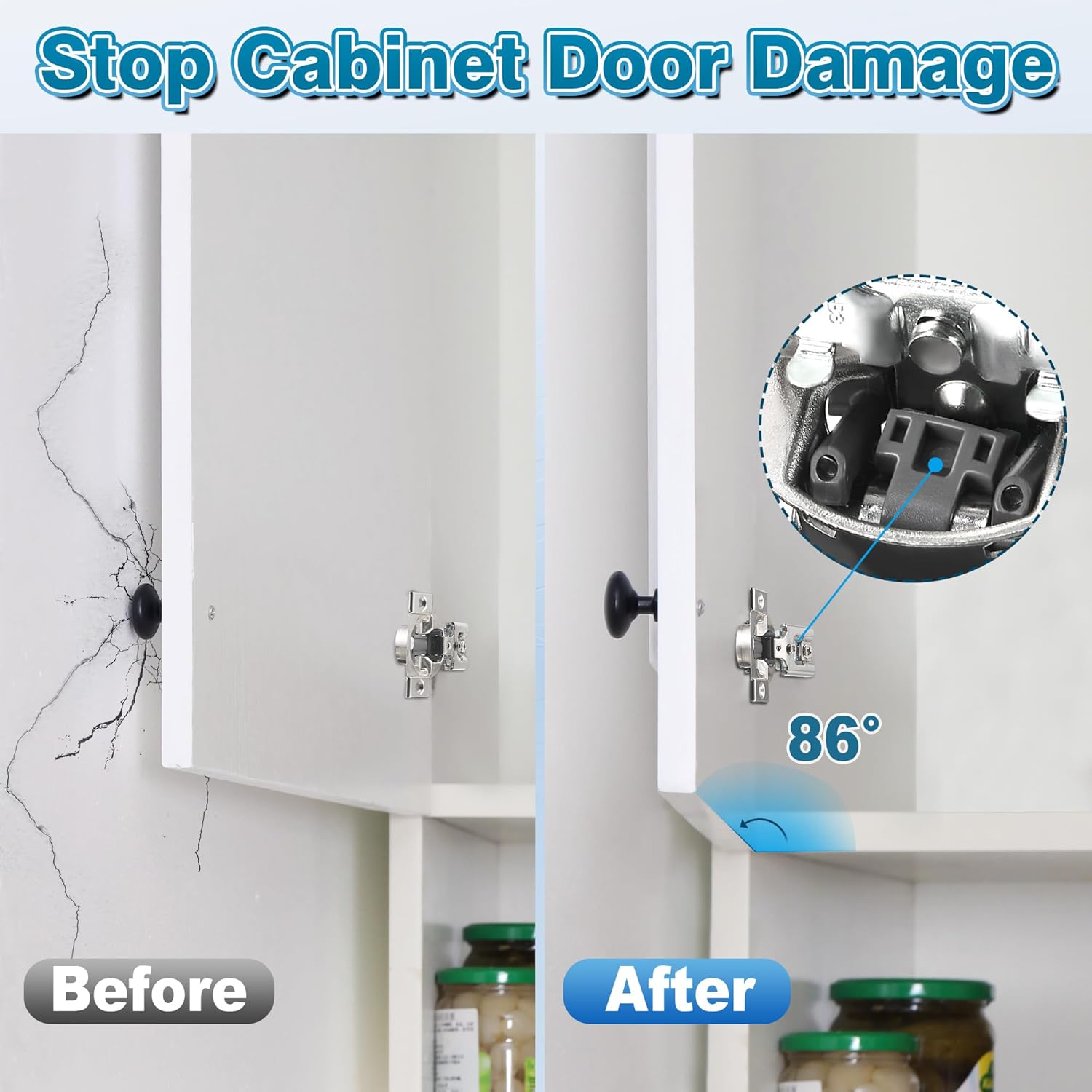 50 Pack Cabinet Restrictor Clips with 86 Degree Angle Restriction for Blum 38C315B3 - Plastic Restraints for American Kitchen Cabinets