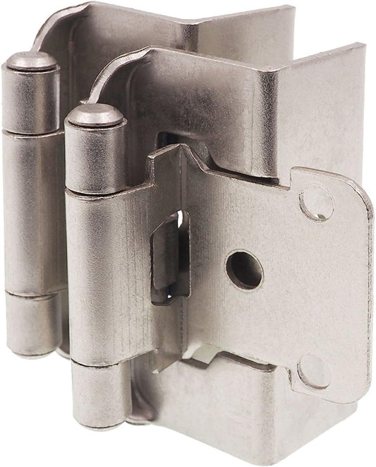 50 Pack DecoBasics 1/2" Overlay Full Wrap Kitchen Cabinet Hinges - Satin Brushed Nickel, Self Closing