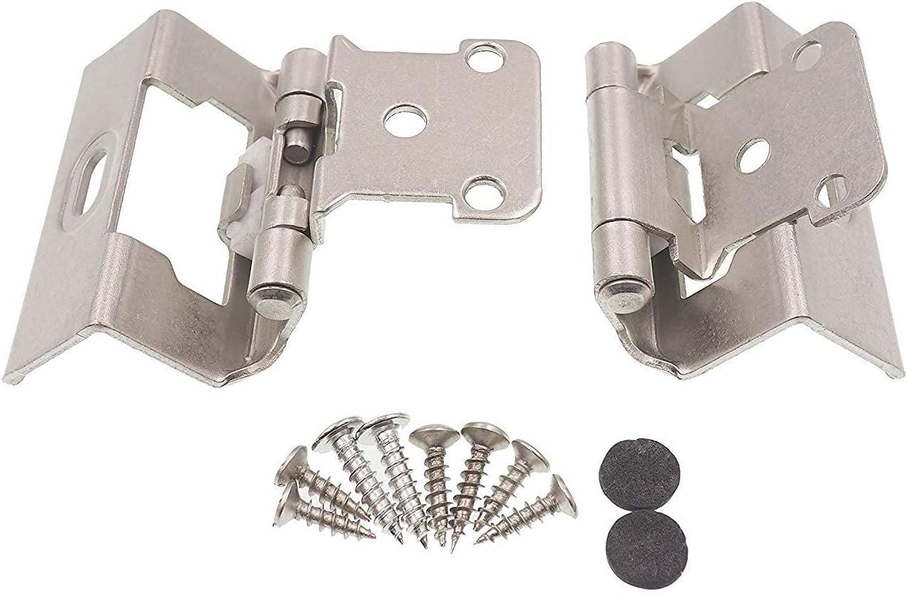 50 Pack DecoBasics 1/2" Overlay Full Wrap Kitchen Cabinet Hinges - Satin Brushed Nickel, Self Closing