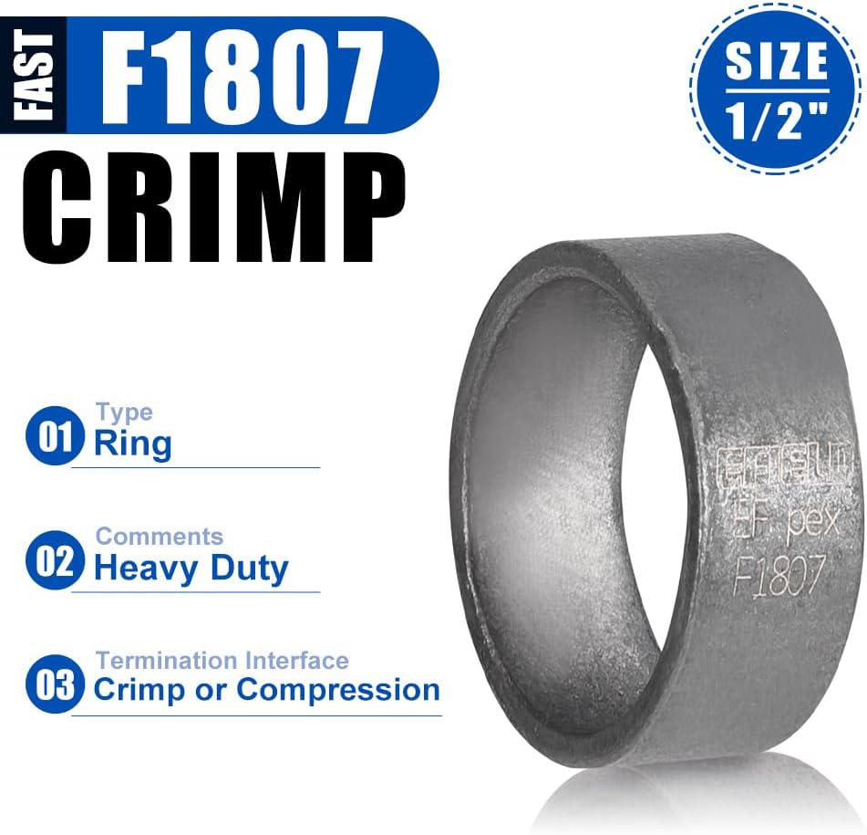 50-Pack EFIELD 1/2" Pex Copper Crimp Rings - Black-Oxidized Surface Treatment for Pex Pipe Connection