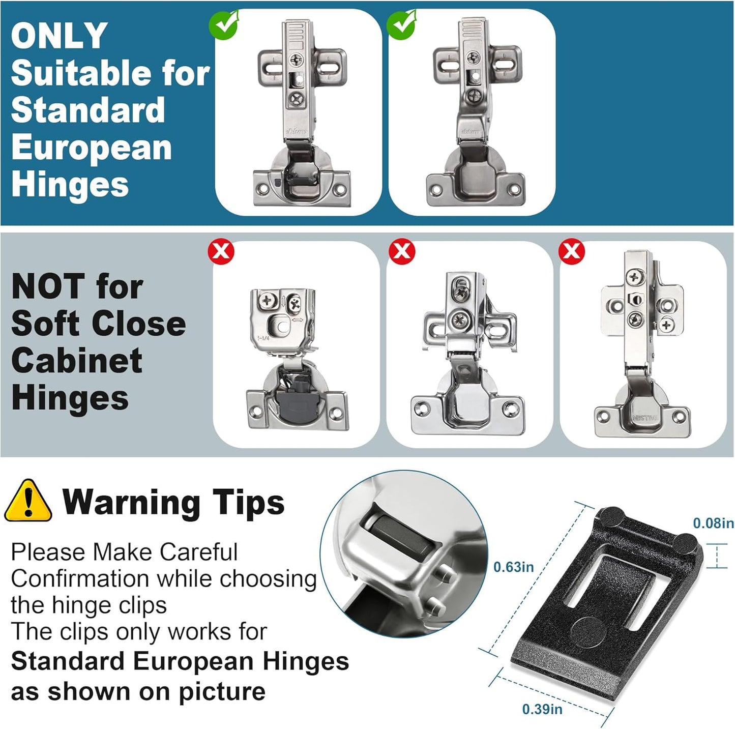 50 Pack European Kitchen Cabinet Hinge Restrictor Clips, 86 Degree Angle, Black Color, Excludes Soft Close Hinges