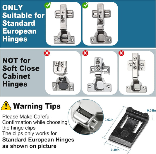 50 Pack European Kitchen Cabinet Hinge Restrictor Clips, 86 Degree Angle, Black Color, Excludes Soft Close Hinges