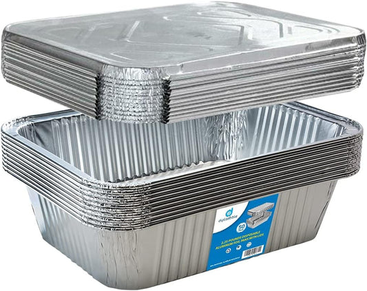 50-Pack of 8.5 x 6 x 2.5 Inch Oblong Disposable Aluminum Pans with Lids - Ideal for Baking, Cooking, and Food Storage