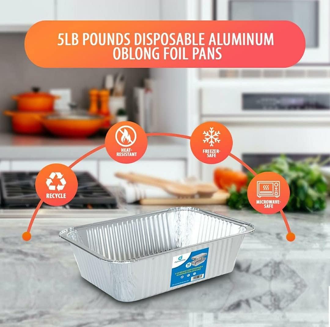 50-Pack of 8.5 x 6 x 2.5 Inch Oblong Disposable Aluminum Pans with Lids - Ideal for Baking, Cooking, and Food Storage