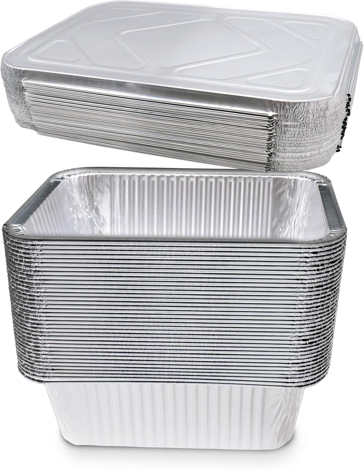 50-Pack of 8.5 x 6 x 2.5 Inch Oblong Disposable Aluminum Pans with Lids - Ideal for Baking, Cooking, and Food Storage