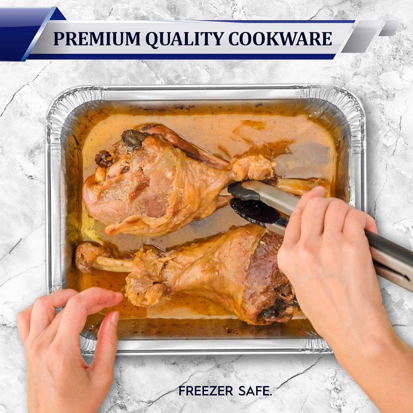 50 Pack of Rhino Aluminum Disposable Foil Pans - 9x13 Heavy Duty Deep Baking Trays for Cooking, Roasting, Grilling, and Food Prep