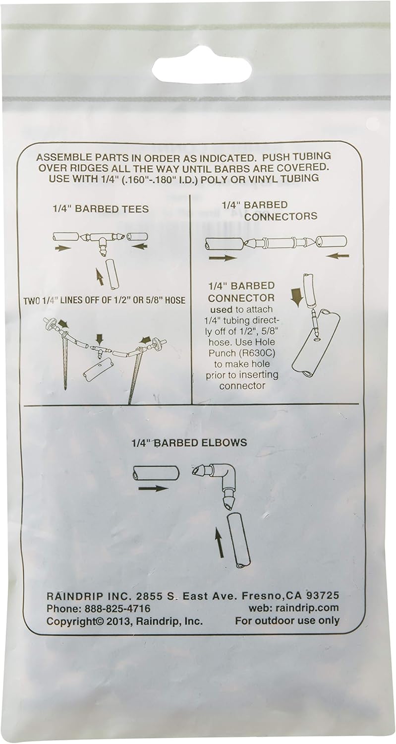 50 Pack Raindrip 312050B Single Barbed Coupling Connectors for 1/4-Inch Drip Irrigation - Ideal for Trees and Shrubs