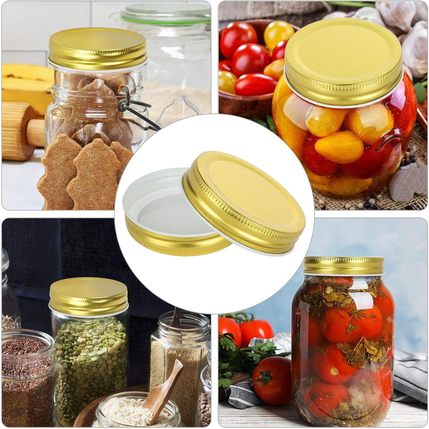 50-Pack Regular Mouth Mason Jar Lids - Reusable Metal Caps for Canning Jars - Leak Proof Storage Covers (Gold)