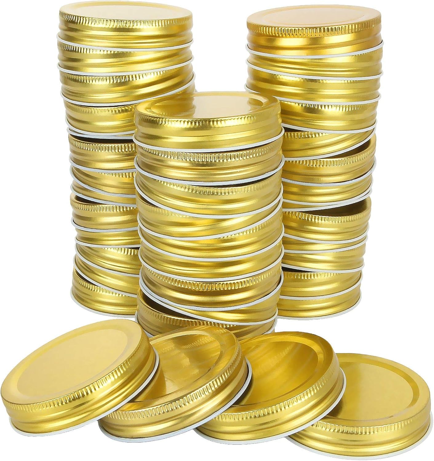 50-Pack Regular Mouth Mason Jar Lids - Reusable Metal Caps for Canning Jars - Leak Proof Storage Covers (Gold)