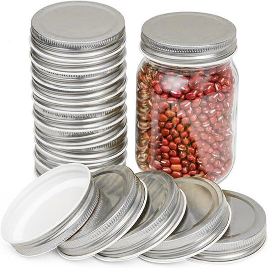 50 Pack Wide Mouth Mason Jar Lids for Large Mouth Jars - Leak Proof, Airtight Seal, 86mm Silver Metal Can Lids
