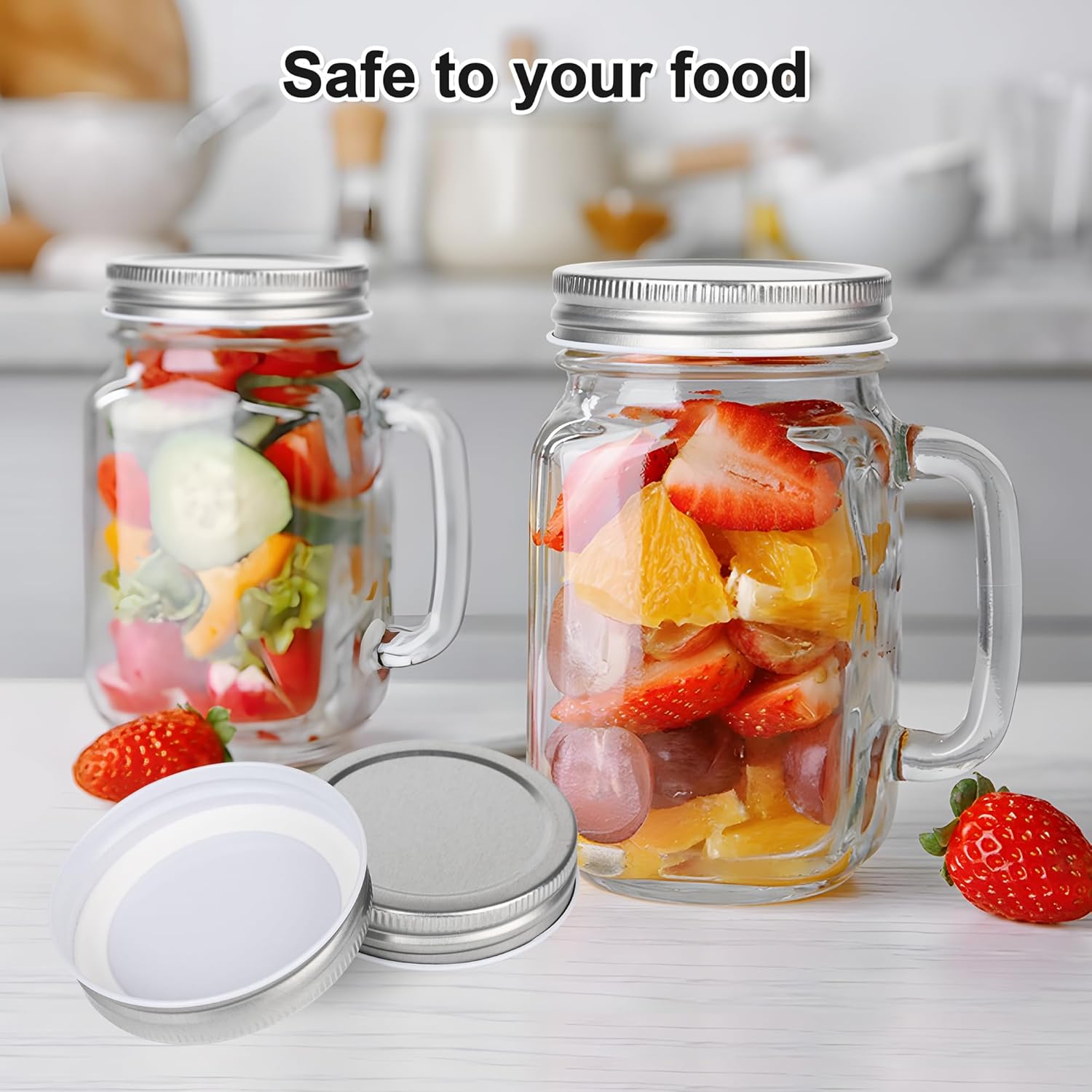 50 Pack Wide Mouth Mason Jar Lids for Large Mouth Jars - Leak Proof, Airtight Seal, 86mm Silver Metal Can Lids