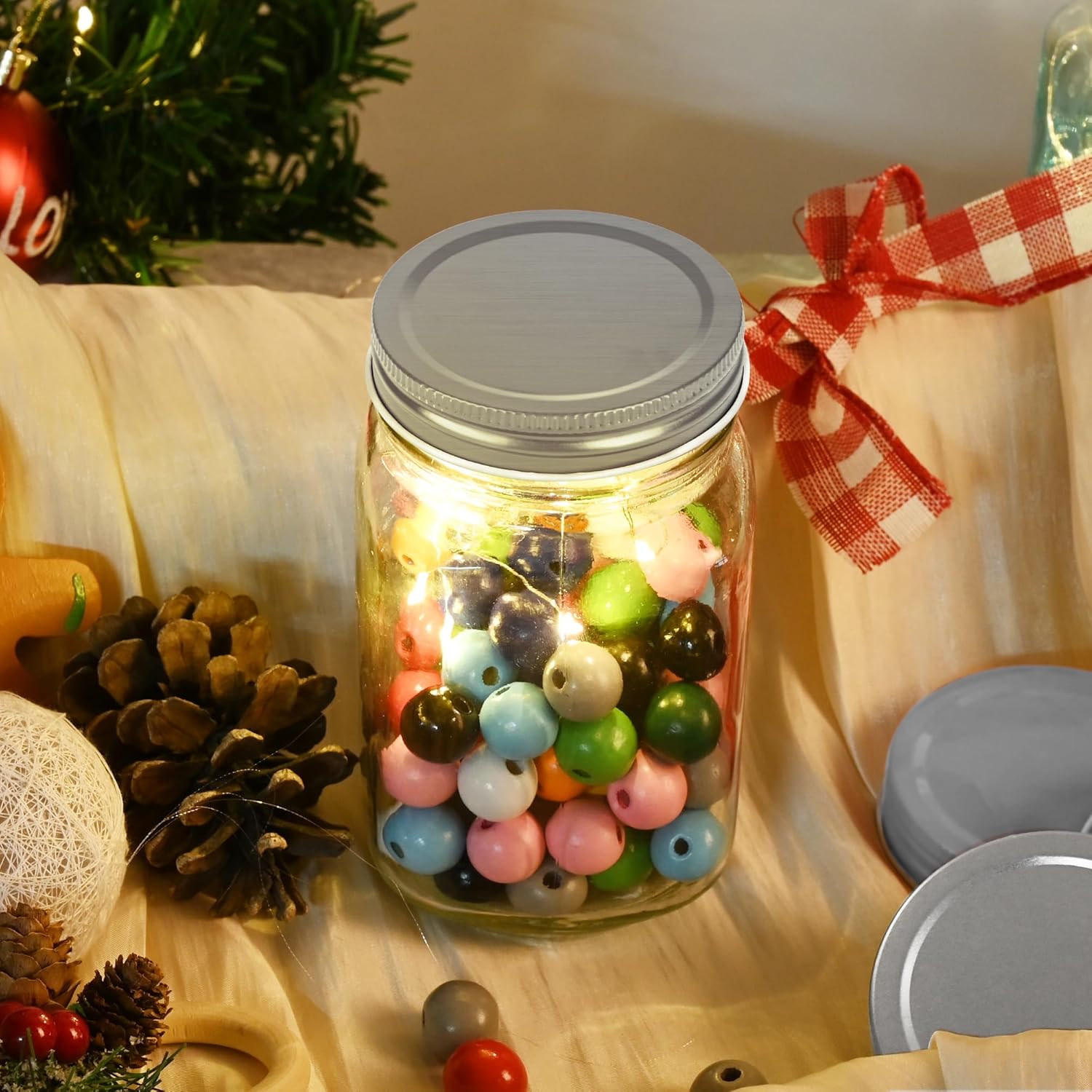 50 Pack Wide Mouth Mason Jar Lids for Large Mouth Jars - Leak Proof, Airtight Seal, 86mm Silver Metal Can Lids