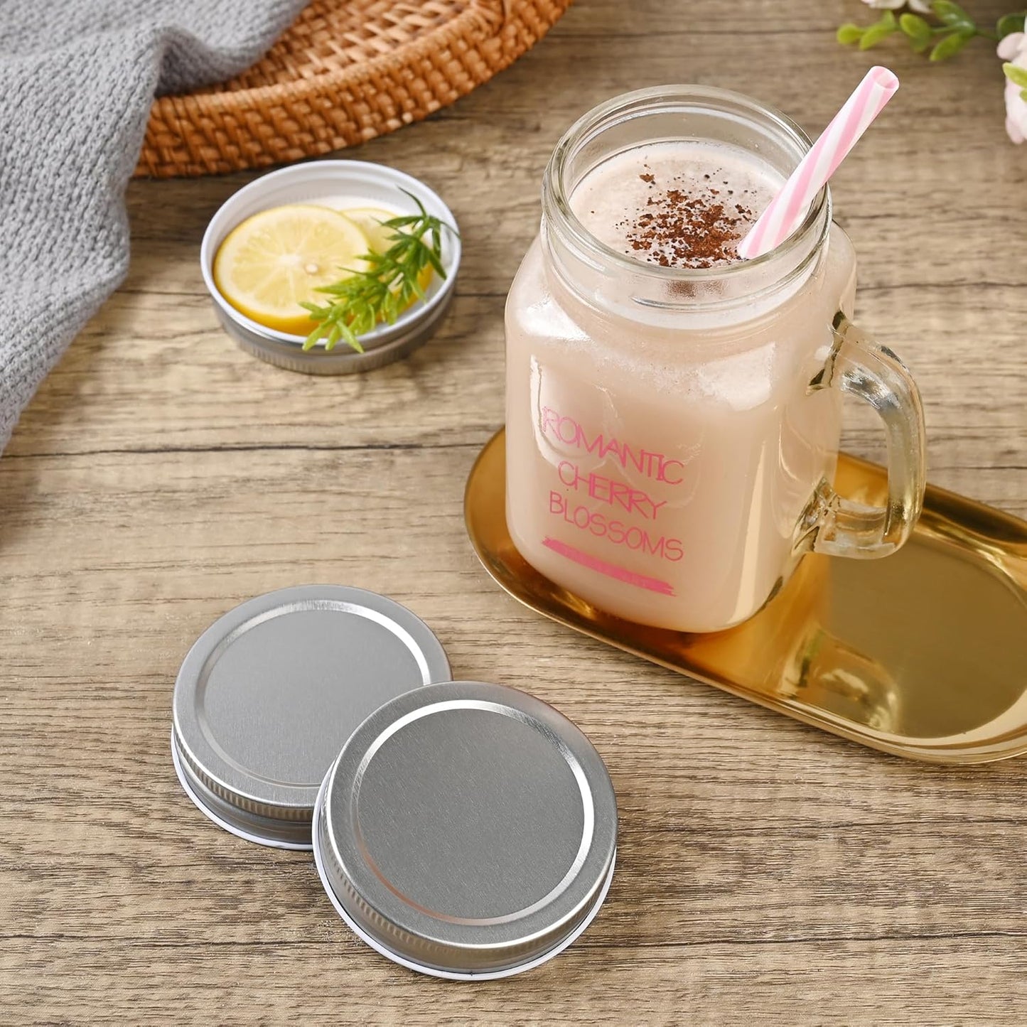 50 Pack Wide Mouth Mason Jar Lids for Large Mouth Jars - Leak Proof, Airtight Seal, 86mm Silver Metal Can Lids