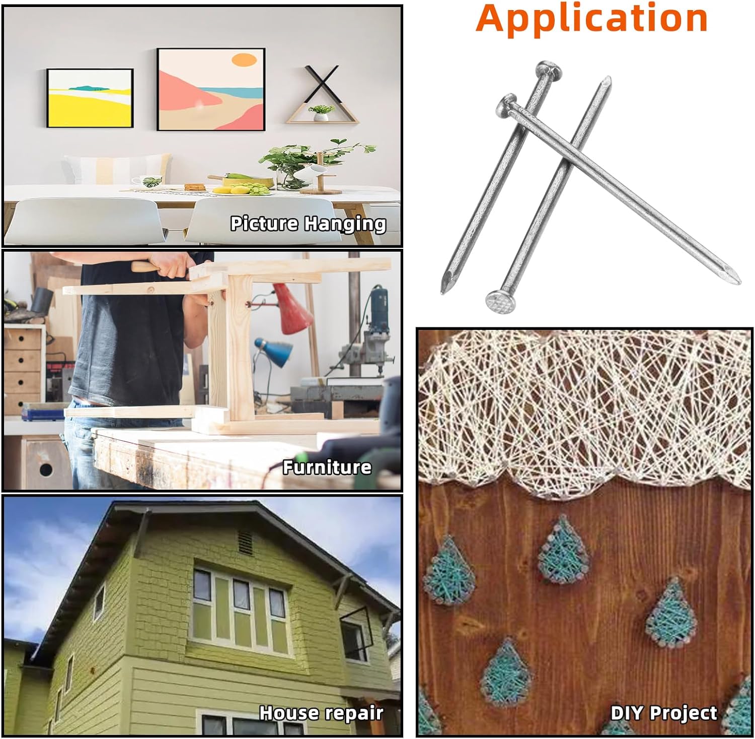 50 PCS MewuDecor 4.0 x 100mm Flat Nails for Picture Wall Hanging - Wood & Common Nails