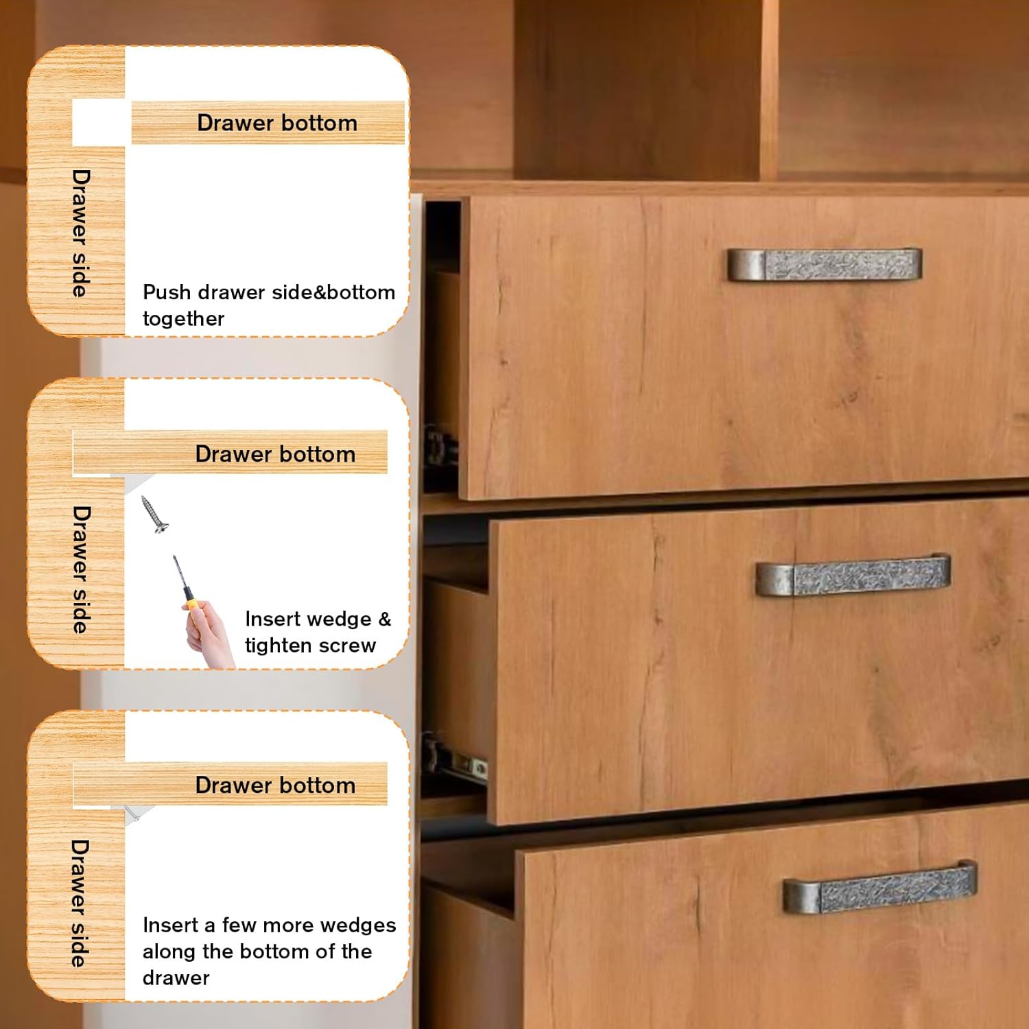 50 Pcs Plastic Drawer Wedges Support Brackets with Screws - Furniture Drawer Reinforcement Repair Kit