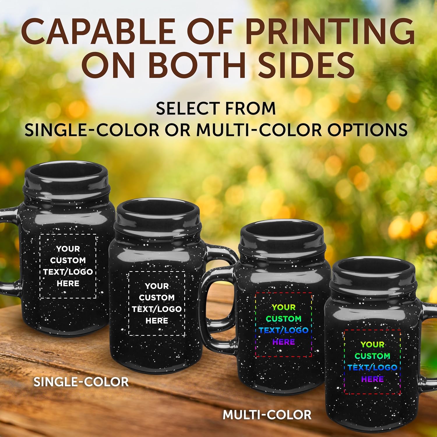 50-Piece Set of 16 oz Savannah Speckle Ceramic Mason Jars - Customizable with Text & Logo - Durable Stoneware, C-Handle - Black Color Discount Promos