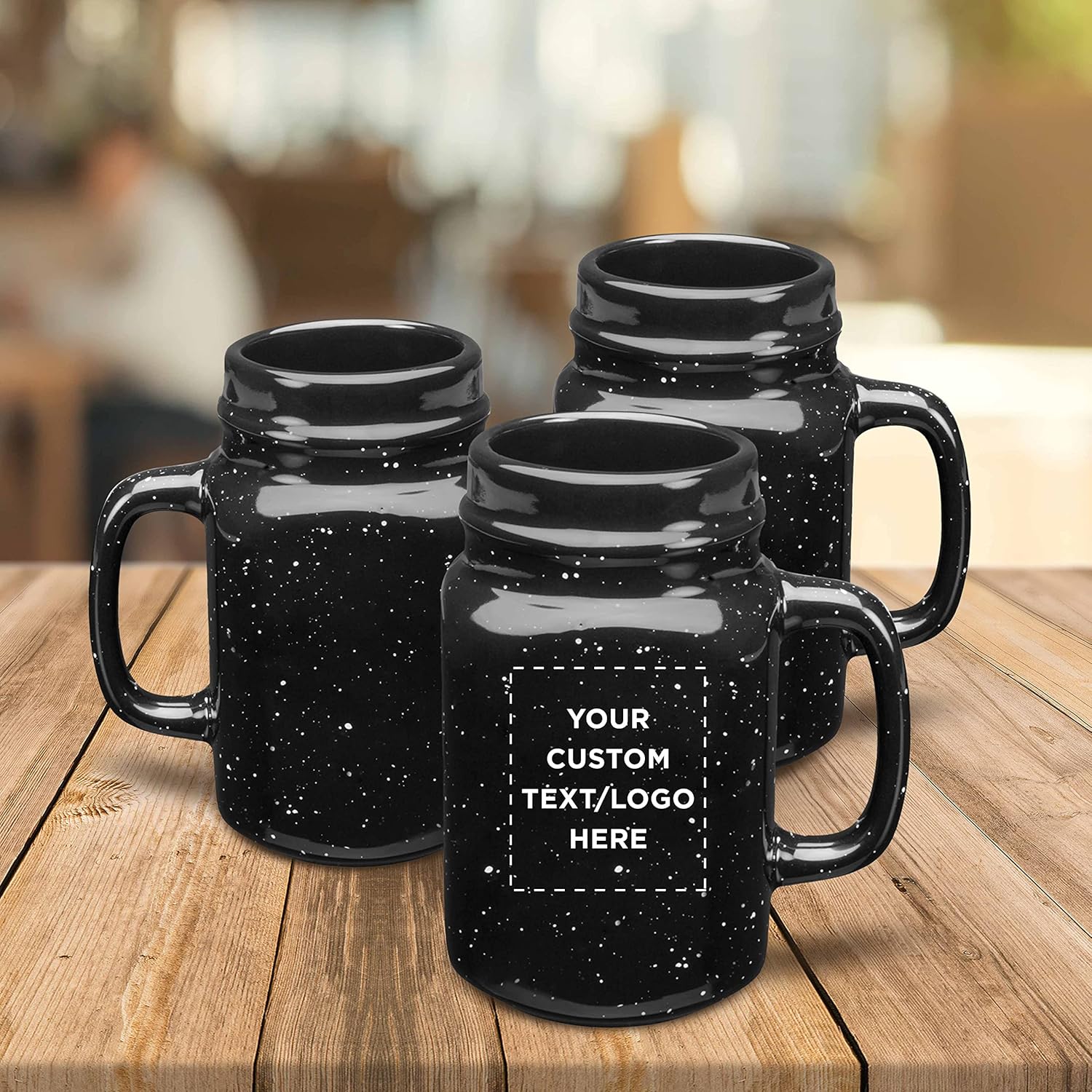 50-Piece Set of 16 oz Savannah Speckle Ceramic Mason Jars - Customizable with Text & Logo - Durable Stoneware, C-Handle - Black Color Discount Promos