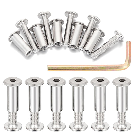 50 Sets M6x30mm Silver Metric Hex Screw Bit Set for Furniture and Deck Screws - Wood Socket Cap Bolts Kit with Assorted Nuts