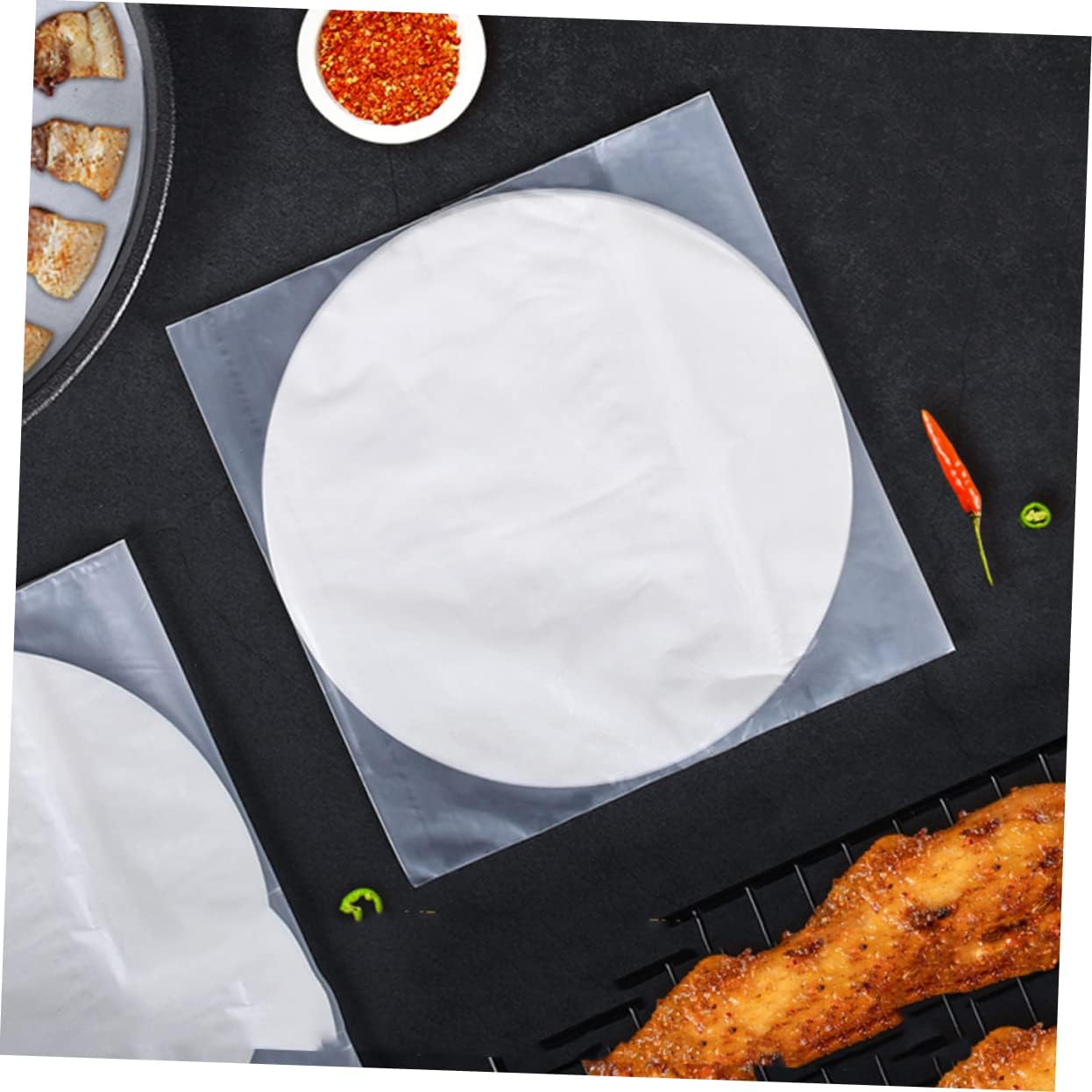 50 Sheets Double Sided Silicone Oil Paper for Baking, Grilling, and Cooking - Round BBQ Accessories - 32cm - Versatile Oven Use