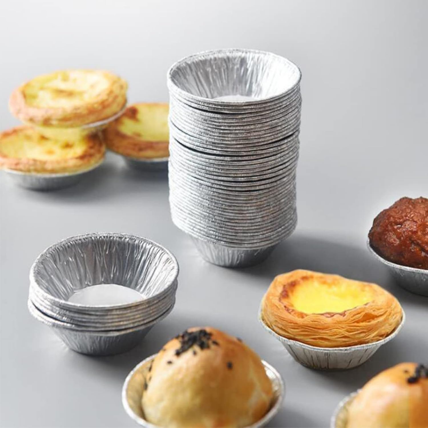 500 Pack 5 inch Disposable Aluminum Foil Pie Tins for Baking Mini Pies & Cakes - Oven Safe, Stackable, Freezable & Reheatable