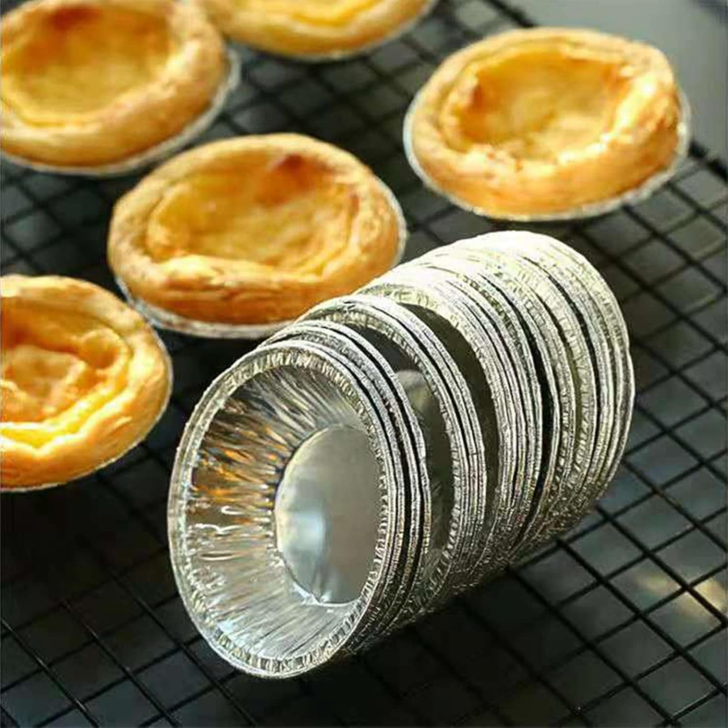 500 Pack 5 inch Disposable Aluminum Foil Pie Tins for Baking Mini Pies & Cakes - Oven Safe, Stackable, Freezable & Reheatable
