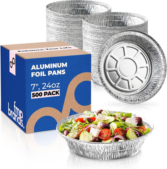 500 Pack 7 Inch Round Aluminum Foil Pans - 24 Oz Disposable Pie Tins for Meal Prep - Heavy Duty Circle Cake Pan for Pies, Cakes, and Cheesecakes